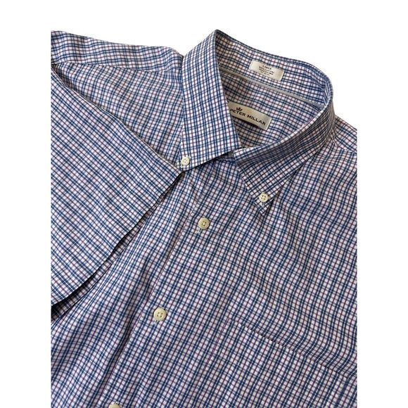 Peter Millar Men's L Multicolor Plaid Cotton Shot Sleeve‎ Button Down Shirt - Picture 1 of 10